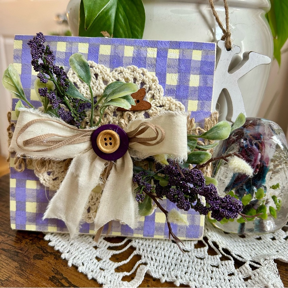 Handcrafted Purple and Cream Decorative Plaque